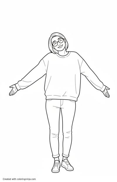 A coloring page of Woman with arms outstretched, smiling