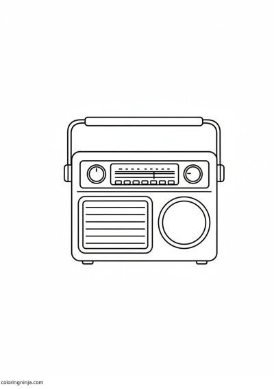 A coloring page of A vintage boombox with a black handle