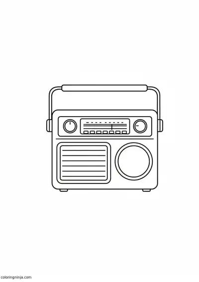 A coloring page of A vintage boombox with a black handle