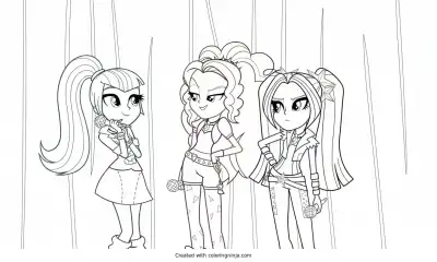 A coloring page of Coloring page of three cartoon girls with microphones