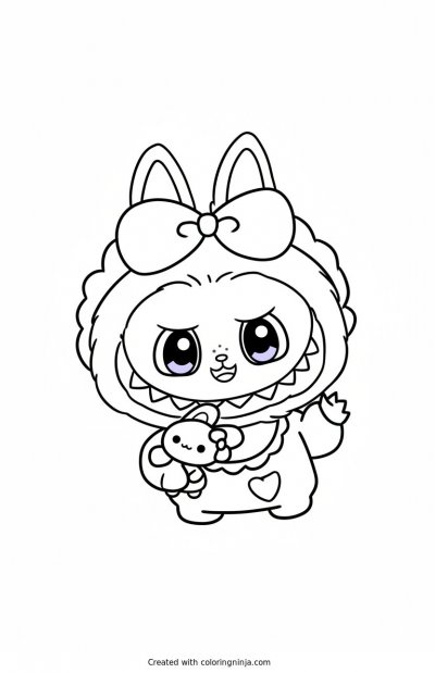 A coloring page of cute labubu coloring page