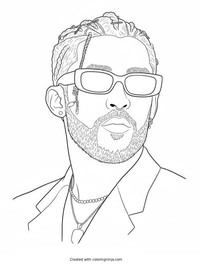A coloring page of Bad Bunny