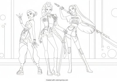 A coloring page of KPop Demon Hunters