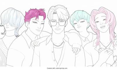 A coloring page of saja boys