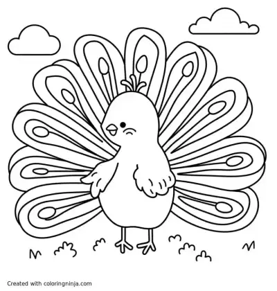 A coloring page of Please draw a picture of a peacock wandering the streets of Toronto