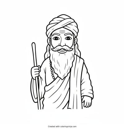 A coloring page of portrait of vishvamitra the hindu sage
