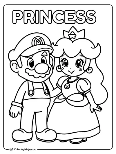 Princess Peach with Mario Coloring Page