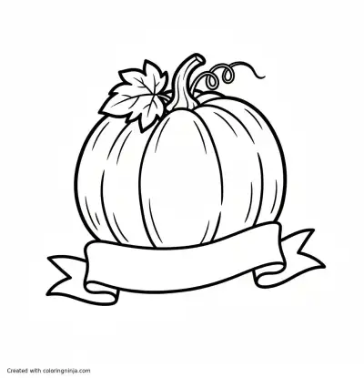 A coloring page of Pumpkin with banner