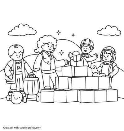 A coloring page of rubble and crew