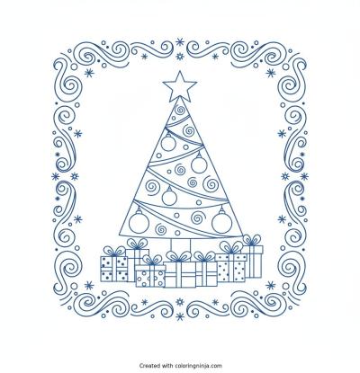 A coloring page of Ruth's First Christmas 1895 Blue Text Logo without any pictures of humans, without any pictures of animals, without any pictures of birds, and without any pictures of insects.