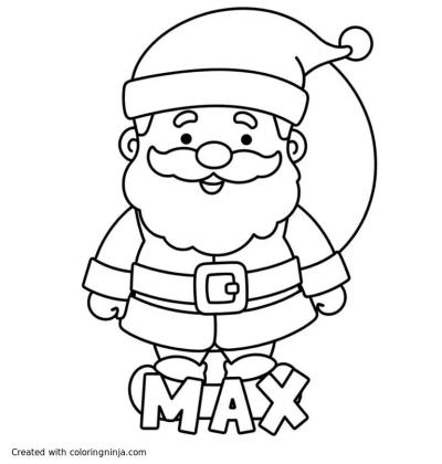 A coloring page of Santa with the word "MAX" below him