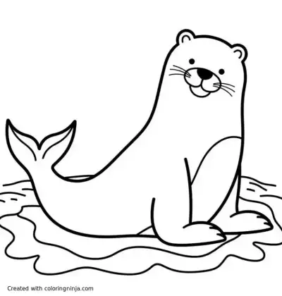 A coloring page of sea lion in the ocean
