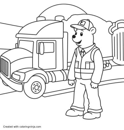 A coloring page of security guard at truck gate