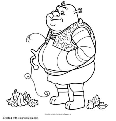 A coloring page of shrek