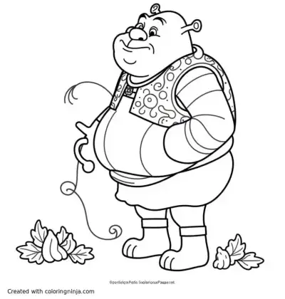A coloring page of shrek