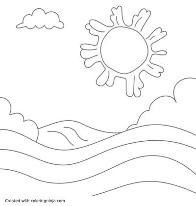 A coloring page of Sky and sun