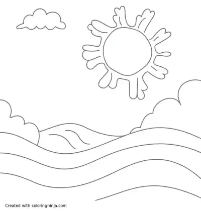 A coloring page of Sky and sun