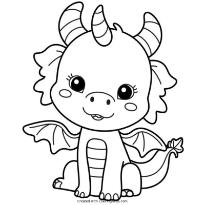 A coloring page of a smily dragon