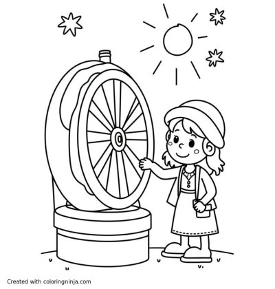 A coloring page of But, before the sun sets on her 16th birthday, she shall prick her finger on the spindle of a spinning wheel and sleep in words