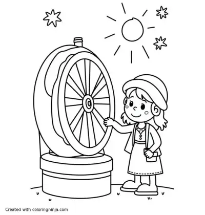 A coloring page of But, before the sun sets on her 16th birthday, she shall prick her finger on the spindle of a spinning wheel and sleep in words