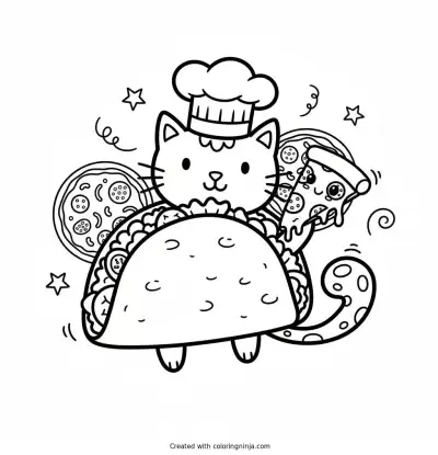 A coloring page of taco cat pizza