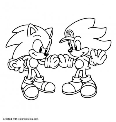 A coloring page of team sonic versus team mario