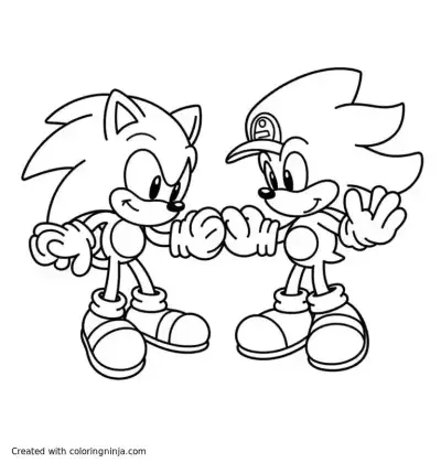 A coloring page of team sonic versus team mario