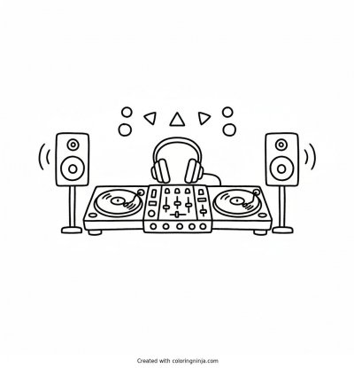 A coloring page of Techno Dj music set