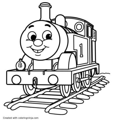 A coloring page of Thomas the Tank engine