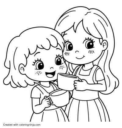 A coloring page of two girls one cup
