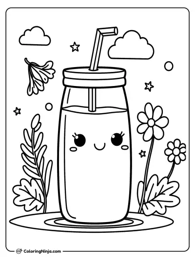Glass Vessel with Mint and Solanum Coloring Page