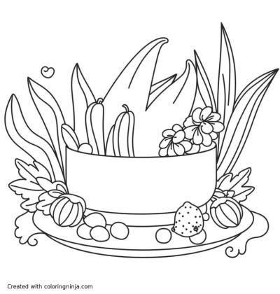 A coloring page of Un producto llamado Hirment que está tirado con agua que esté cayendo y al lado una menta y al lado otra planta que se llama hierba mora