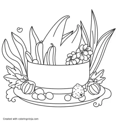 A coloring page of Un producto llamado Hirment que está tirado con agua que esté cayendo y al lado una menta y al lado otra planta que se llama hierba mora