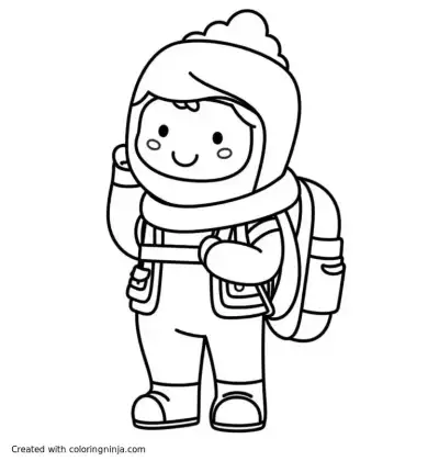 A coloring page of "Among Us" character with backpack