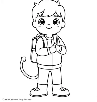 A coloring page of "Among Us" character with backpack