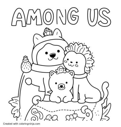 A coloring page of Among us party of all characters

