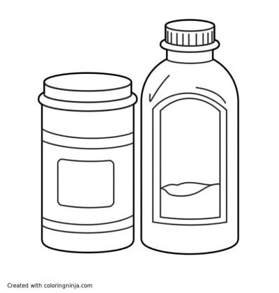 A coloring page of vinegar and baking soda