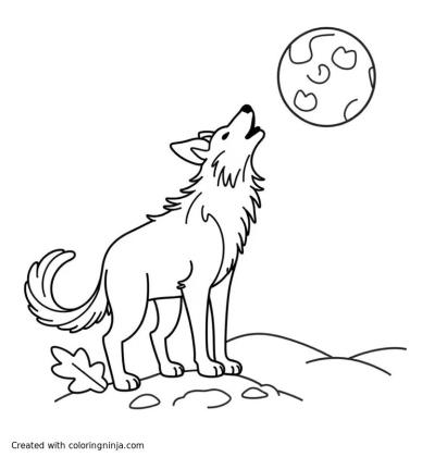 A coloring page of werewolf howling at the moon