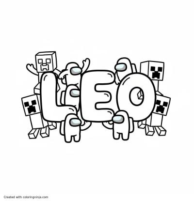 A coloring page of the word "leo" with amungus and creepers around it
