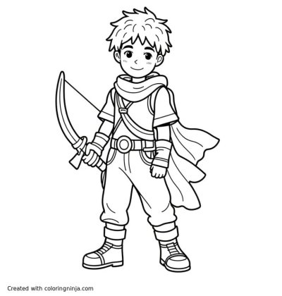 A coloring page of Young boy ranger dnd