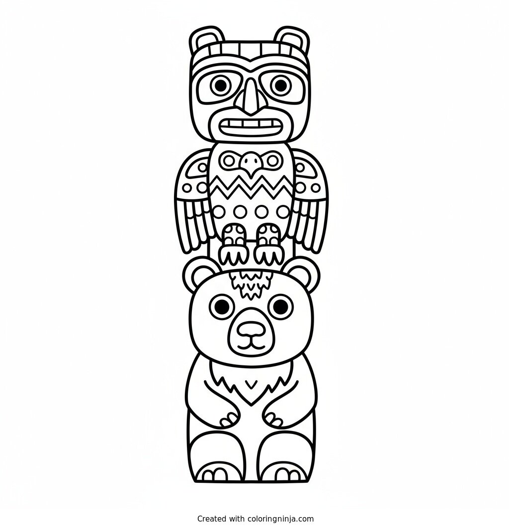 A coloring page of totem pole coloring page