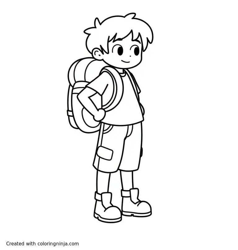 A coloring page of "Among Us" character with backpack