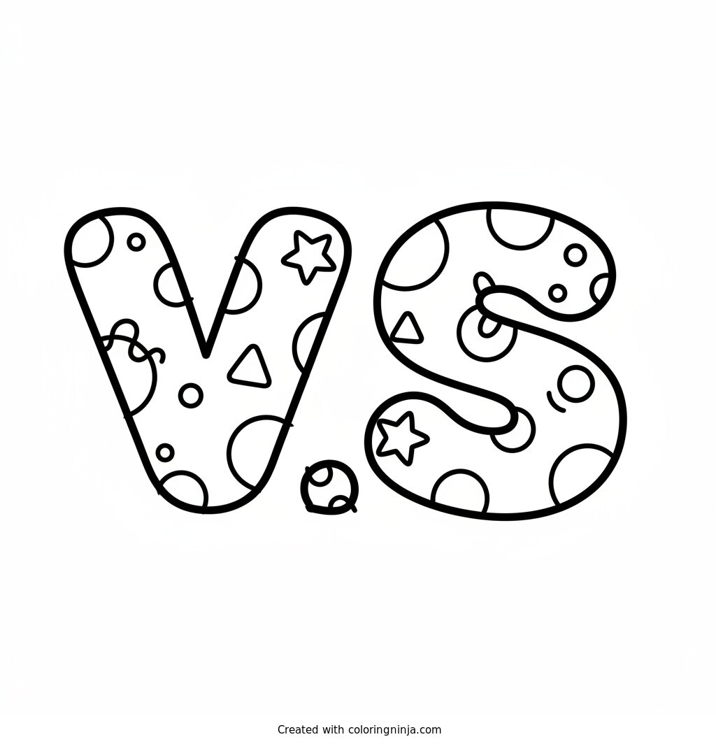 A coloring page of V.S in cool looking letters
