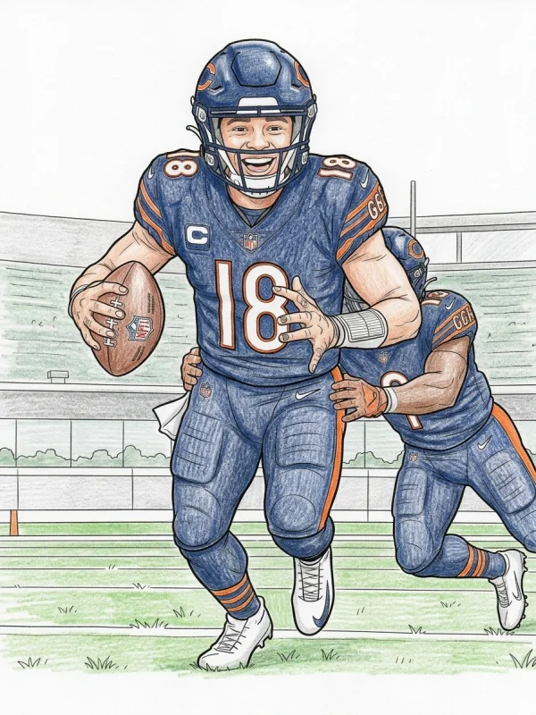 Caleb Williams coloring page colored in with pencils