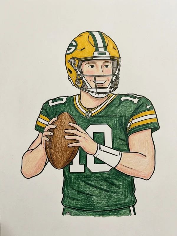 Jordan Love coloring page colored in with pencils