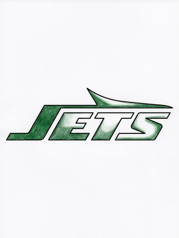 New York Jets coloring page colored in with pencils