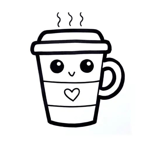 How to Draw a Kawaii Coffee Cup: finished drawing