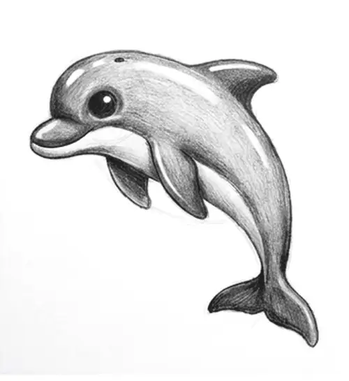 How to Draw a Kawaii Dolphin: finished drawing