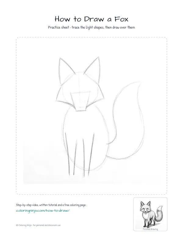 Printable practice sheet: the guide shapes in light grey to trace over