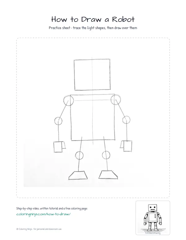 Printable practice sheet: the guide shapes in light grey to trace over